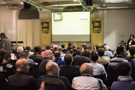MILAN, ITALY - SEPTEMBER 27: Nikon Live in Milan, Italy on September, 27 2014. Nikon Live is the first Nikon event in Italy where thousand of people meet great photographers and known new Nikon productsのeditorial素材