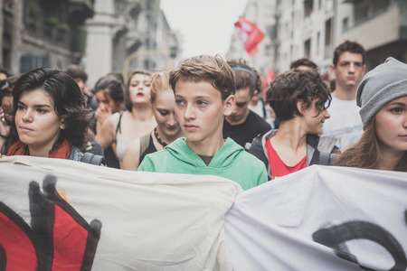 MILAN, ITALY - OCTOBER 10: Students manifestation held in Milan on October, 10 2014. Students took...