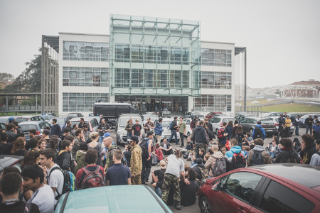 MILAN, ITALY - OCTOBER 10: Students manifestation held in Milan on October, 10 2014. Students took to the streets to protest against school italian reform and against milan expoのeditorial素材