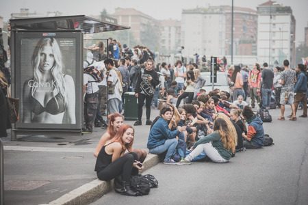MILAN, ITALY - OCTOBER 10: Students manifestation held in Milan on October, 10 2014. Students took to the streets to protest against school italian reform and against milan expoのeditorial素材