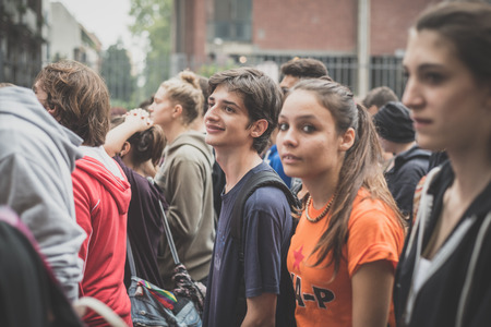 MILAN, ITALY - OCTOBER 10: Students manifestation held in Milan on October, 10 2014. Students took to the streets to protest against school italian reform and against milan expoのeditorial素材