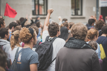 MILAN, ITALY - OCTOBER 10: Students manifestation held in Milan on October, 10 2014. Students took...