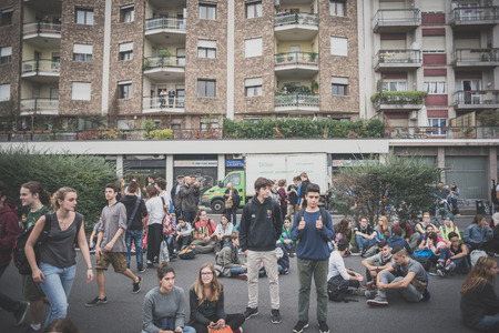 MILAN, ITALY - OCTOBER 10: Students manifestation held in Milan on October, 10 2014. Students took...