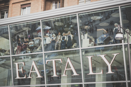 MILAN, ITALY - OCTOBER 11: demonstration held in Milan october 11, 2014. People took streets to protest against Milan expo to be held in 2015, event important worldwide.のeditorial素材