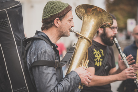 MILAN, ITALY - OCTOBER 11: demonstration held in Milan october 11, 2014. People took streets to protest against Milan expo to be held in 2015, event important worldwide.のeditorial素材
