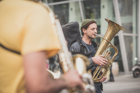 MILAN, ITALY - OCTOBER 11: demonstration held in Milan october 11, 2014. People took streets to protest against Milan expo to be held in 2015, event important worldwide.のeditorial素材