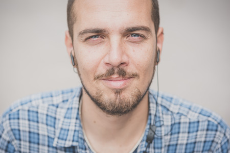 handsome hipster casual multitasking modern man in the cityの写真素材