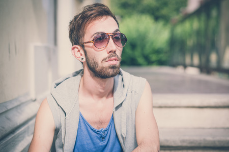 young hipster gay man in the cityの写真素材