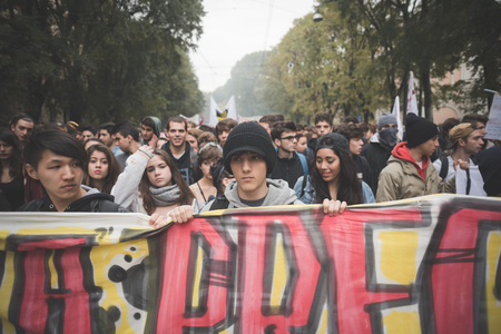MILAN, ITALY - NOVEMBER 14: Student demonstration held in Milan November 14, 2014. Students took...