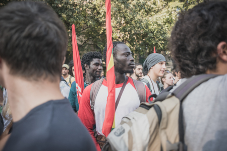 MILAN, ITALY - OCTOBER 18: manifestation held in Milan october 18, 2014. People took streets to protest against racism, war and against lega nord, right wing politic italian movementのeditorial素材