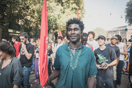 MILAN, ITALY - OCTOBER 18: manifestation held in Milan october 18, 2014. People took streets to protest against racism, war and against lega nord, right wing politic italian movementのeditorial素材