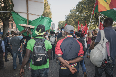 MILAN, ITALY - OCTOBER 18: manifestation held in Milan october 18, 2014. People took streets to protest against racism, war and against lega nord, right wing politic italian movementのeditorial素材