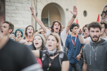 MILAN, ITALY - OCTOBER 18: manifestation held in Milan october 18, 2014. People took streets to protest against racism, war and against lega nord, right wing politic italian movementのeditorial素材