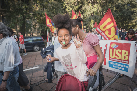 MILAN, ITALY - OCTOBER 18: manifestation held in Milan october 18, 2014. People took streets to...
