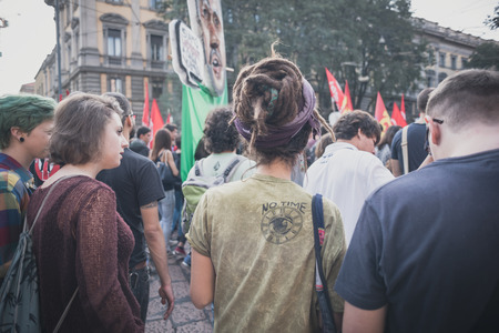 MILAN, ITALY - OCTOBER 18: manifestation held in Milan october 18, 2014. People took streets to...