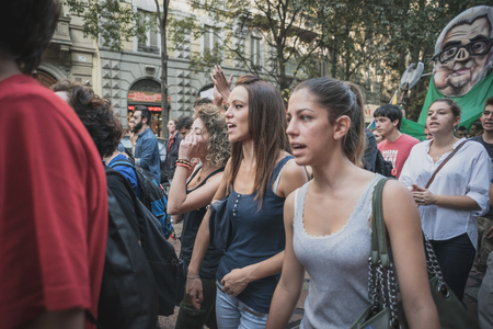 MILAN, ITALY - OCTOBER 18: manifestation held in Milan october 18, 2014. People took streets to protest against racism, war and against lega nord, right wing politic italian movementのeditorial素材