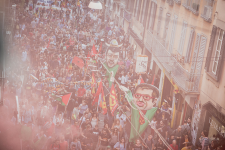 MILAN, ITALY - OCTOBER 18: manifestation held in Milan october 18, 2014. People took streets to protest against racism, war and against lega nord, right wing politic italian movementのeditorial素材