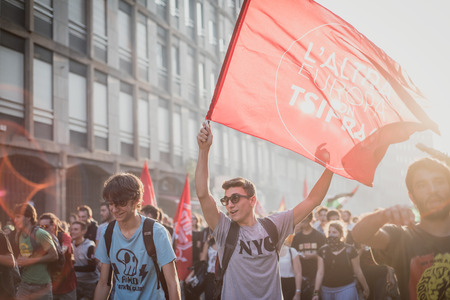 MILAN, ITALY - OCTOBER 18: manifestation held in Milan october 18, 2014. People took streets to protest against racism, war and against lega nord, right wing politic italian movementのeditorial素材