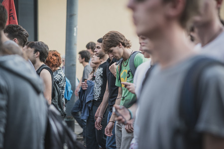 MILAN, ITALY - OCTOBER 18: manifestation held in Milan october 18, 2014. People took streets to protest against racism, war and against lega nord, right wing politic italian movementのeditorial素材