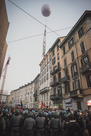 MILAN, ITALY - OCTOBER 18: manifestation held in Milan october 18, 2014. People took streets to protest against racism, war and against lega nord, right wing politic italian movementのeditorial素材
