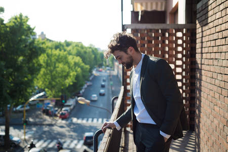 handsome hipster modern elegant man at homeの写真素材