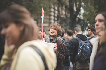 MILAN, ITALY - NOVEMBER 14: Student demonstration held in Milan November 14, 2014. Students took...