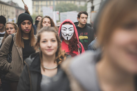 MILAN, ITALY - NOVEMBER 14: Student demonstration held in Milan November 14, 2014. Students took...