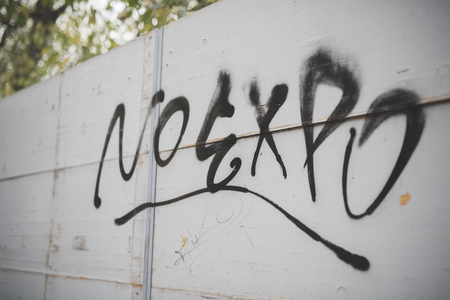 MILAN, ITALY - NOVEMBER 14: Student demonstration held in Milan November 14, 2014. Students took streets to protest against Milan expo to be held in 2015, event important worldwide.のeditorial素材