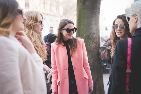 MILAN, ITALY - FEBRUARY 28: People during Milan Fashion week, Italy on February, 28 2015. Eccentric...
