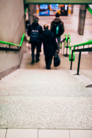 blurred city and people urban scene backgroundの写真素材