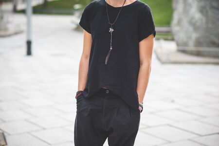 young handsome bearded hipster man in the cityの写真素材