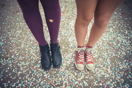 close up of legs women and confetti outdoorの写真素材
