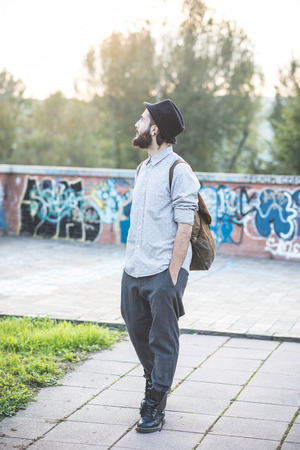 young handsome hipster gay modern man in townの写真素材