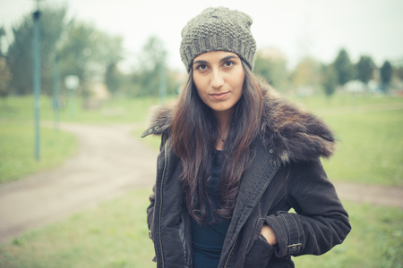 young beautiful brunette woman in the cityの写真素材