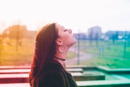 young beautiful woman in the cityの写真素材