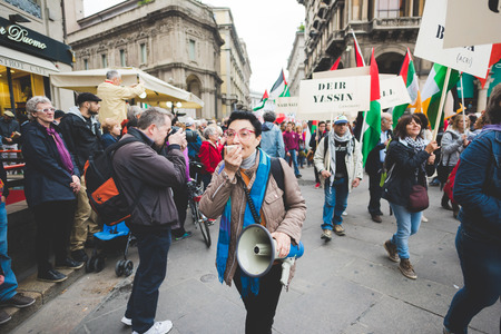 MILAN, ITALY - APRIL 25: celebration of liberation held in Milan on April 25, 2015. People took the streets in Milan to celebrate the 70th anniversary of the liberation of Italy from Nazism and Fascismのeditorial素材