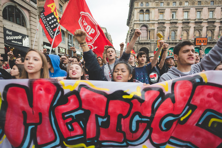 MILAN, ITALY - APRIL 25: celebration of liberation held in Milan on April 25, 2015. People took the streets in Milan to celebrate the 70th anniversary of the liberation of Italy from Nazism and Fascismのeditorial素材