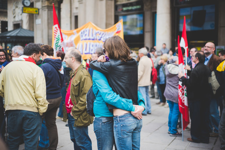 MILAN, ITALY - APRIL 25: celebration of liberation held in Milan on April 25, 2015. People took the streets in Milan to celebrate the 70th anniversary of the liberation of Italy from Nazism and Fascismのeditorial素材