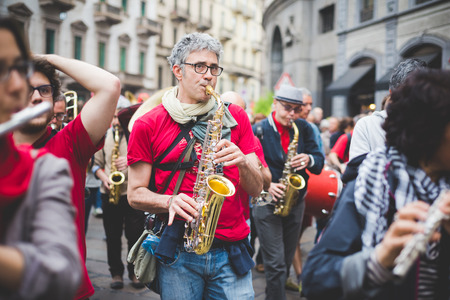 MILAN, ITALY - APRIL 25: celebration of liberation held in Milan on April 25, 2015. People took the streets in Milan to celebrate the 70th anniversary of the liberation of Italy from Nazism and Fascismのeditorial素材