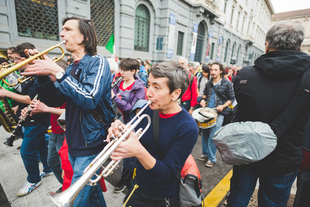 MILAN, ITALY - APRIL 25: celebration of liberation held in Milan on April 25, 2015. People took the streets in Milan to celebrate the 70th anniversary of the liberation of Italy from Nazism and Fascismのeditorial素材