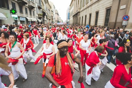 MILAN, ITALY - APRIL 25: celebration of liberation held in Milan on April 25, 2015. People took the streets in Milan to celebrate the 70th anniversary of the liberation of Italy from Nazism and Fascismのeditorial素材