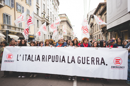 MILAN, ITALY - APRIL 25: celebration of liberation held in Milan on April 25, 2015. People took the streets in Milan to celebrate the 70th anniversary of the liberation of Italy from Nazism and Fascismのeditorial素材