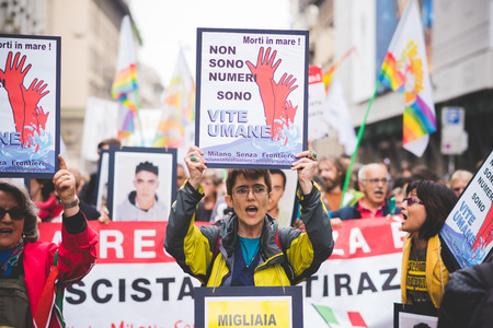 MILAN, ITALY - APRIL 25: celebration of liberation held in Milan on April 25, 2015. People took the streets in Milan to celebrate the 70th anniversary of the liberation of Italy from Nazism and Fascismのeditorial素材