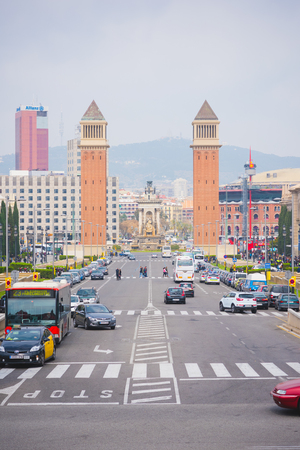 SPAIN, BARCELONA - MARCH 21: Placa De Espanya on March, 21 2015. Placa De Espanya is the most important square in the centre of barcelona near national museumのeditorial素材