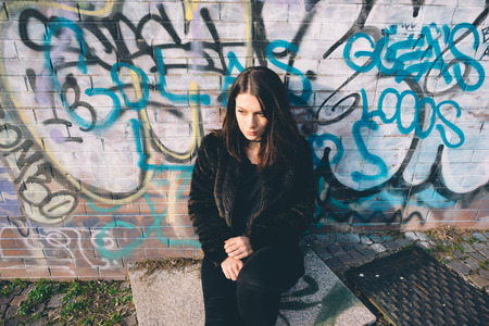 young beautiful woman in the cityの写真素材