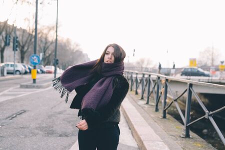 young beautiful woman in the cityの写真素材