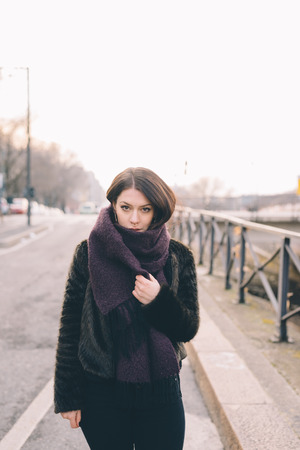 young beautiful woman in the cityの写真素材