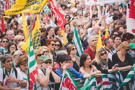 MILAN, ITALY - MAY 05: Students manifestation held in Milan on May, 5 2015. Students and teachers took to the streets to protest against new laws on education by minister Stefania Gianniniのeditorial素材