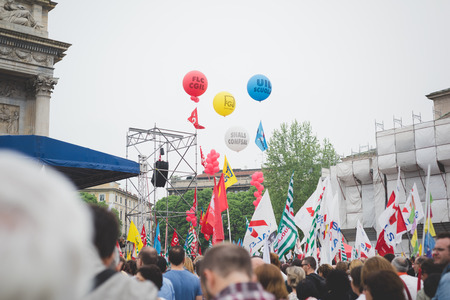 MILAN, ITALY - MAY 05: Students manifestation held in Milan on May, 5 2015. Students and teachers...