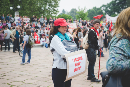 MILAN, ITALY - MAY 05: Students manifestation held in Milan on May, 5 2015. Students and teachers took to the streets to protest against new laws on education by minister Stefania Gianniniのeditorial素材